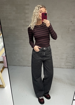 Soft cotton stripe rib longsleeve bluse Chocolate Plum A1050066 Ganni 